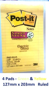 POST-IT 5845-SSAN Super Sticky Meeting Notes 123mm x 200mm Ruled A5 Yellow Green - Picture 1 of 2