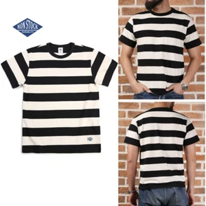 NON STOCK Heavy Mens Horizontal Stripe T-Shirt Retro Prison Tee Short-sleeve Top - Picture 1 of 18