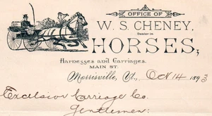 Morrisville VT Cheney Pferdehändler Briefkopf Vermont - Bild 1 von 3