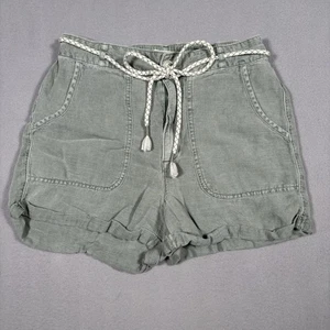 C&C California Linen Shorts Women’s 4 Green High Rise Pockets Beach Rope Belt - Picture 1 of 8