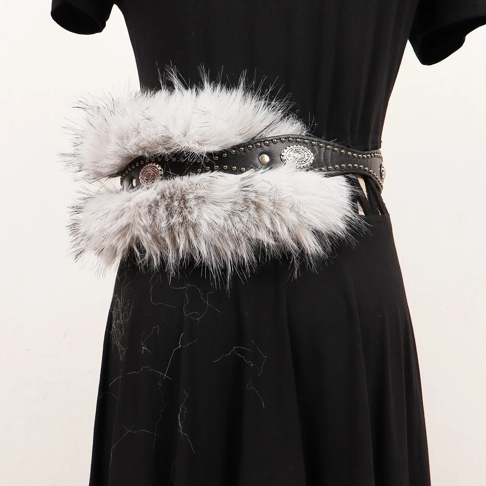 Cinturón de felpa peluda para mujer Cinturón de cuero para damas Accesorio de invierno para mujer Foto 1 de 4