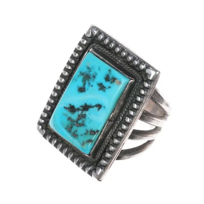 Anillo de ley cuadrado Harry Morgan Navajo con turquesa talla 9,75 Foto 1 de 4