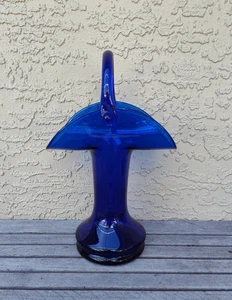 1985 Blenko Kunst Glas Vase Korb mit Henkel Kobaltblau #8321 Kostenloser Versand - Bild 1 von 4