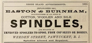 1883 AD (N18) ~ EASTON & BURNHAM MFG. CO. WEEDEN ST. PAWTUCKET, RI. BAUMWOLLSPINDELN - Bild 1 von 1