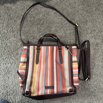 Mochila convertible a rayas fósiles bolso de mano bolso llave encanto mujer Foto 1 de 3