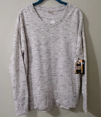 Camiseta suave Avia Top para mujer M (8-10) blanca negra jaspeada manga larga agujeros para el pulgar Foto 1 de 4