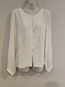 Sz L Large Coldwater Creek Cream Silk Blouse Top Shirt Pintuck New NWT - Picture 1 of 3