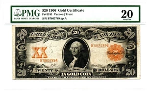 Fr. 1181 1906 Gold Certificate PMG Very Fine 20 - Picture 1 of 2