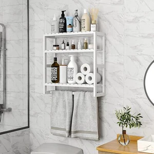 Towel Racks Bathroom Shelves Over Toilet Storage with Towel Bar 3 Tier - Picture 1 of 4