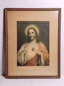 Vintage Sacred Heart of Jesus Print #2836 Matted Framed Beautiful Inspirational