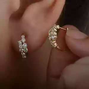 1Ct Round Lab Created Diamond Hoop Women's Earrings Solid 14k Yellow Gold Plated - Picture 1 of 2