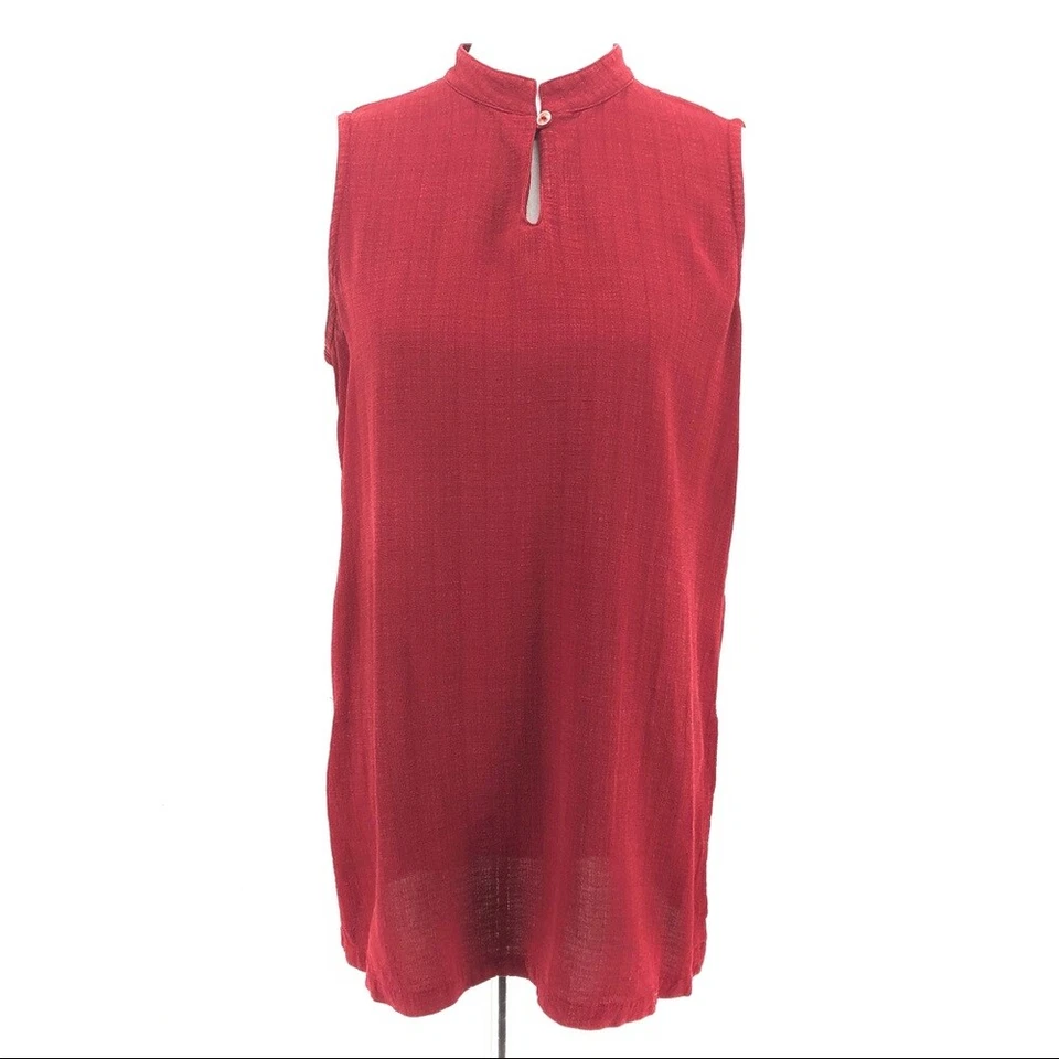 Women's Eileen Fisher Red Mandarin Collar Sleeveless Linen Blend Shirt Top sz MP - Image 1 of 4