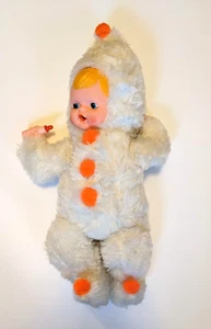 Vintage RUBBER FACE DOLL Plush Baby Orange Bottle White Sleeper Blonde Hair 20" - Picture 1 of 8