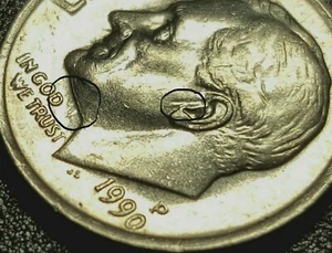 Error 1990 P Roosevelt Dime with MULTI Obverse Die Clash Errors - Picture 1 of 8