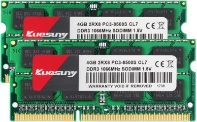 8Go Kit(2x4Go) DDR3 1066MHz SODIMM Ram PC3-8500S CL7 204pin 1.5 V Non-ECC - Photo 1/4