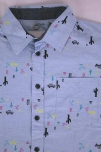 NEW Boys Button Up Shirt XL 14 - 16 Blue Cactus Short Sleeve Top Pocket Stretch - Picture 1 of 2