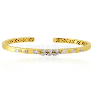 1.00 Ct 14k Yellow Gold Cuff Bangle Marquise Lab Grown CVD Diamond Bracelet Gift - Picture 1 of 7