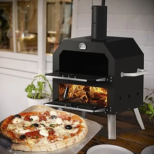 Outdoor Wood Fired Pizza Oven with Chimney, Pizza Stone, Pizza Peel, Thermometer - Picture 1 of 11