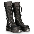New Rock 272-S1 Black Boots Metallic Goth Knee High Zip Leather Buckle Boots
