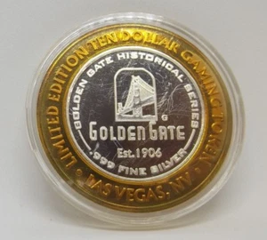Token de juego de diez dólares Golden Gate Hotel & Casino edición limitada casino plateado - Imagen 1 de 2
