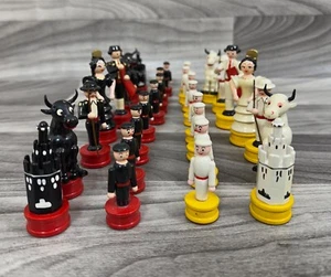 SPANISH FOLK ART CHESS SET FLAMENCO DANCERS MATADOR BULLFIGHTER WOOD P. RIERA - Picture 1 of 12