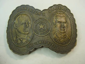 VTG BELT BUCKLE - PINKERTON'S GALLERY JESSEE FRANK JAMES - INDIANA METAL CRAFT - Picture 1 of 3
