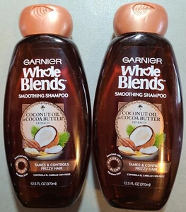 2 Garnier Whole Blends Smoothing Shampoo, Coconut Oil & Cocoa Butter Extracts - Picture 1 of 2