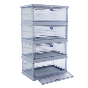 4 Tier Plastic Folding Storage Bins 35" Stackable Storage Drawer w/Magnetic Door - Picture 1 of 15
