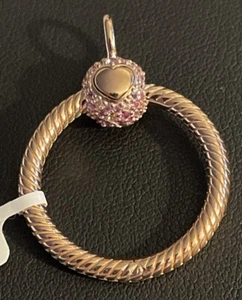 New Pandora 14k Rose Gold Plated Moments Small Pink CZ Pave O Pendant Charm ALE - Picture 1 of 8