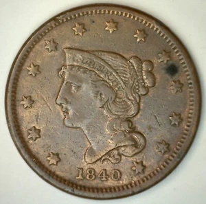 Moneda de 1840 centavo grande tipo Estados Unidos cobre circulado cabello trenzado lo calificas - Imagen 1 de 2