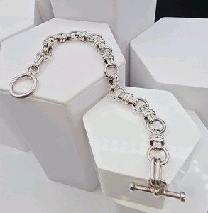 Vtg Artisan Mexico Sterling Silver 925 Toggle Link Bracelet Double Banded 26g  - Picture 1 of 9