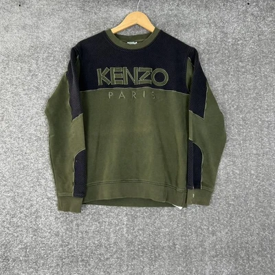 Sudadera Kenzo Paris Hombre Verde/Negro Panel Malla Cuello Redondo Talla Pequeña Foto 1 de 4