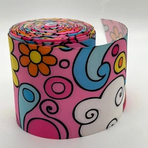 Hippie Pink Floral Splash 3" Rainbow Printed Ribbon Sold by the Yard - Picture 1 of 3