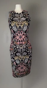 Guess Women Bodycon Knee Length Dress Sleeveless Black Embroidered Floral Size 4 - Picture 1 of 14