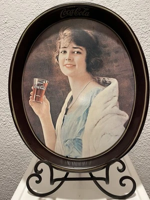 VTG Coca-Cola 15” OVAL SERVING TRAY (1973) Replica Of 1923 Ad Girl In Blue Dress - Image 1 of 4