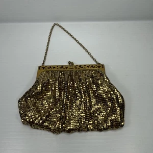 Vintage Whiting & Davis Gold Metal Mesh Evening Bag Kiss Clasp Chain Strap - Picture 1 of 11