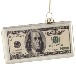 Northlight 4.5" Plata Billete de 100 Dólares Vidrio Adorno de Navidad - Imagen 1 de 4