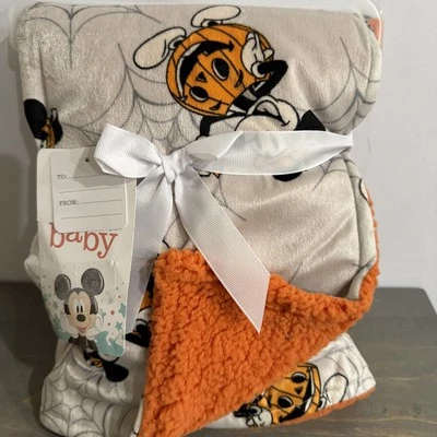 Manta de bebé suave Disney Mickey Mouse Halloween calabaza telarañas 30"x 40" nueva con etiquetas Foto 1 de 4