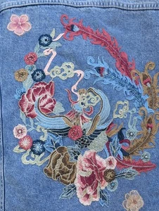 One Of A Kind Upcycled Hand Embellish Blue Denim Jacket Made With Love By Annie - Picture 1 of 23