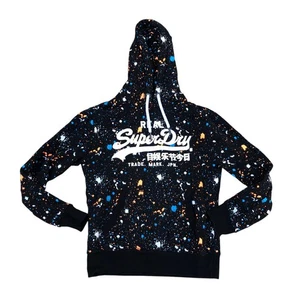 SUPERDRY Paint Splatter Hoodie Sweatshirt Men's MED Black Long Sleeve Pullover - Picture 1 of 9