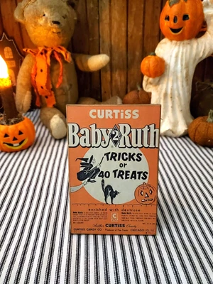 VINTAGE RETRO MODERN PRIMITIVE STYLE HALLOWEEN WITCH BABY RUTH CANDY WOOD SIGN - Image 1 of 4
