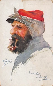 Bearded French Soldier Smoking Pipe Paris 1915c M Dupuis artist signed postcard - Picture 1 of 2