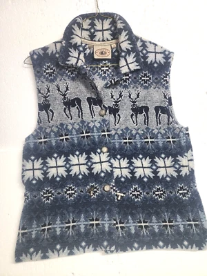 County Clothing Co Vest Womens Medium Blue Gray Moose Drawstring Metal Buttons - Image 1 of 4