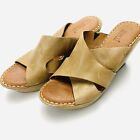 Born Shoes Womens 10 Tan Leather Pavia Wedge Platform 4" Sandals Criss Cross