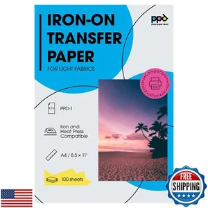 PPD Transferpapier zum Aufbügeln für Tintenstrahldrucker für hellen Stoff, 8,5 x 11 Druck - Bild 1 von 5