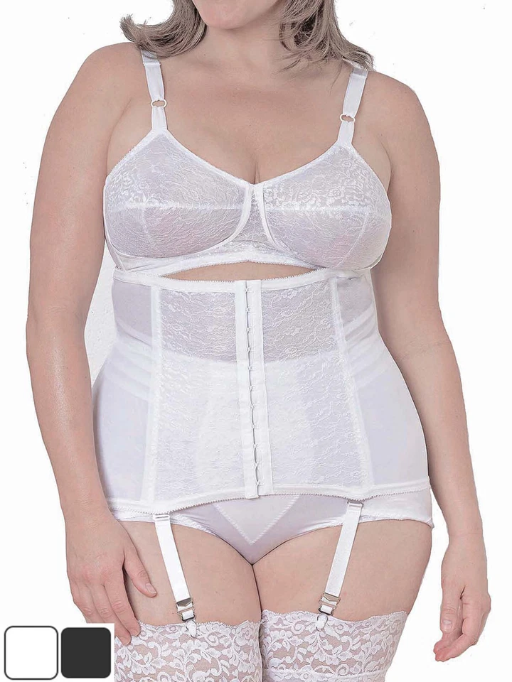 Gartered Waist Trainer Girdle Womens Plus Size 2X-8X Black or White Shapewear - Image 1 of 4