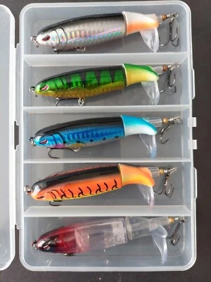 Largemouth bass pike Soft rotating tail top water fishing lures 5pack Lot Box  - Image 1 of 4