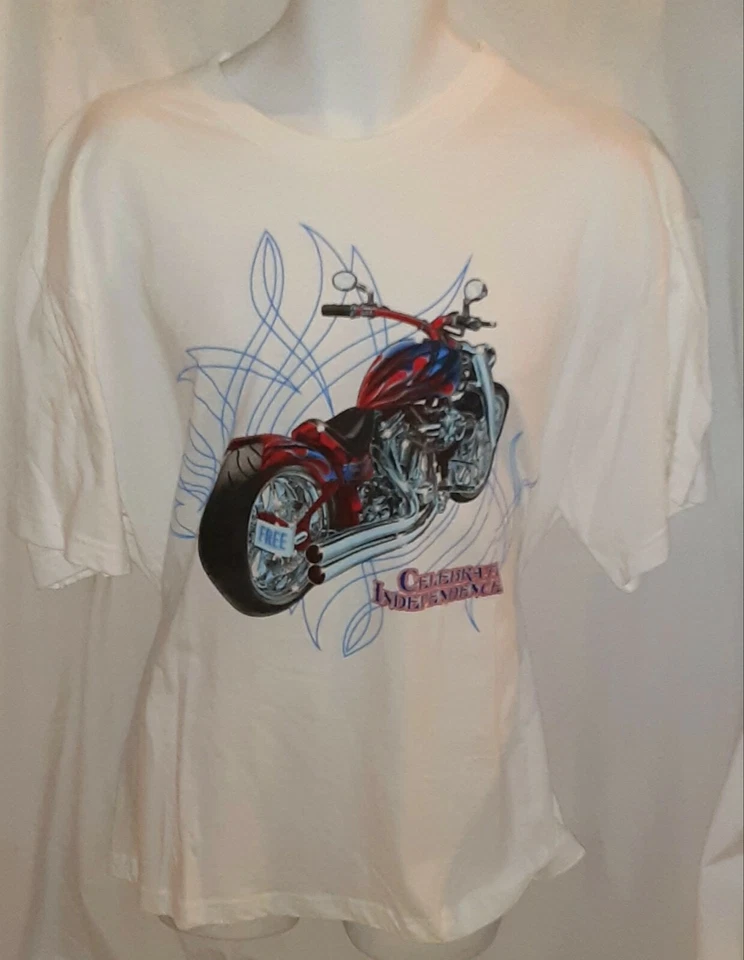 Camiseta Biker/Chopper Celebrate Independence, Blanca, Talla L, Nueva Foto 1 de 1