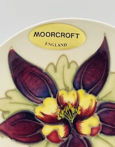 VINTAGE Moorcroft England Ceramic Porcelain Plate Dish 4-1/2" Purple Columbine - Picture 1 of 12