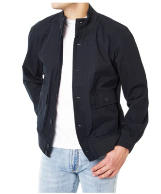 Slate & Stone Brushed Cotton Bomber Jacket Navy Blue Work Wear Button Up M NEW - Image 1 of 4